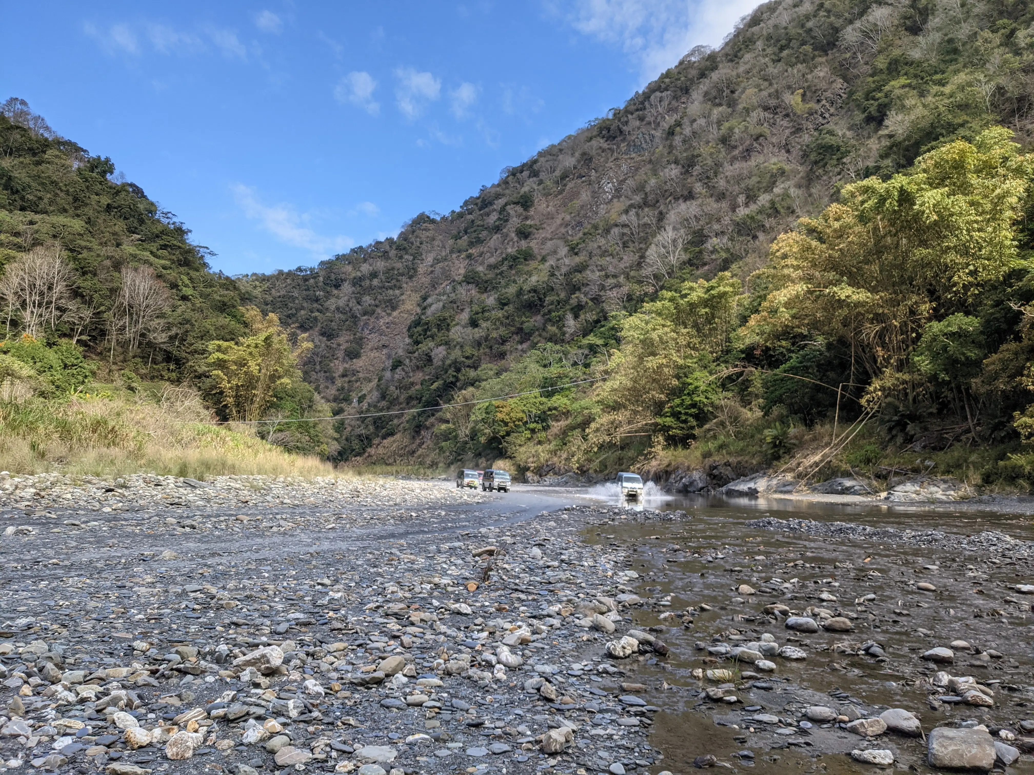 峽谷段被水磨過的岩壁與碧綠的深潭。